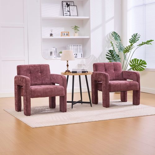 Fauteuil Fixe Moderne, Accoudoirs, Assise Moelleuse Chenille Et Mousse, Design Nordique, Bordeaux