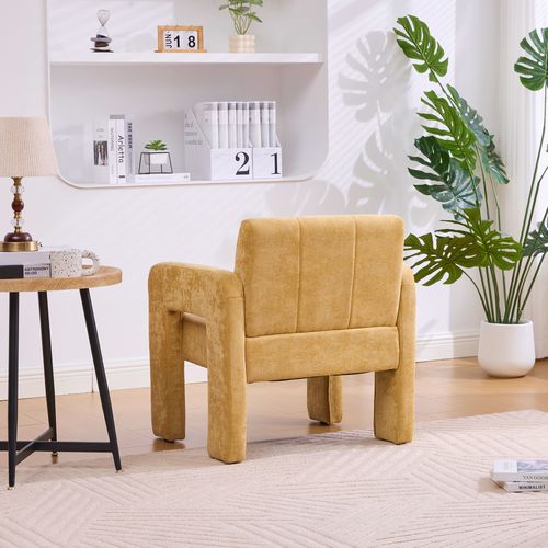 Fauteuil Fixe Moderne, Accoudoirs, Assise Moelleuse Chenille Et Mousse, Design Nordique,moutarde