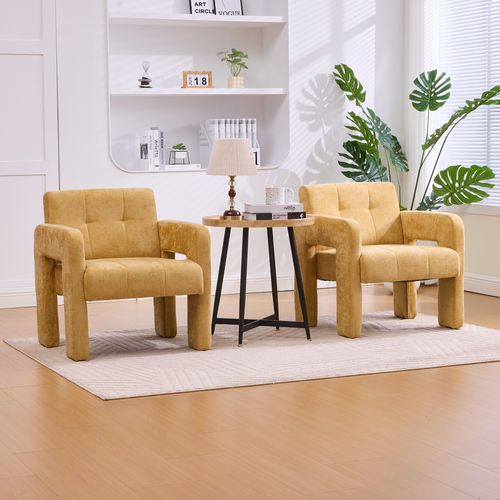 Fauteuil Fixe Moderne, Accoudoirs, Assise Moelleuse Chenille Et Mousse, Design Nordique,moutarde