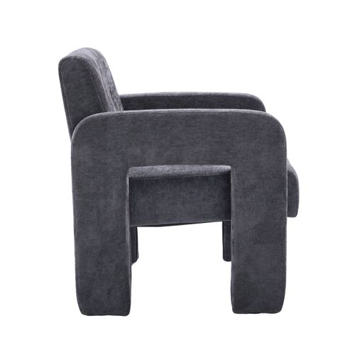 Fauteuil Fixe Moderne, Accoudoirs, Assise Moelleuse Chenille Et Mousse, Design Nordique, Gris