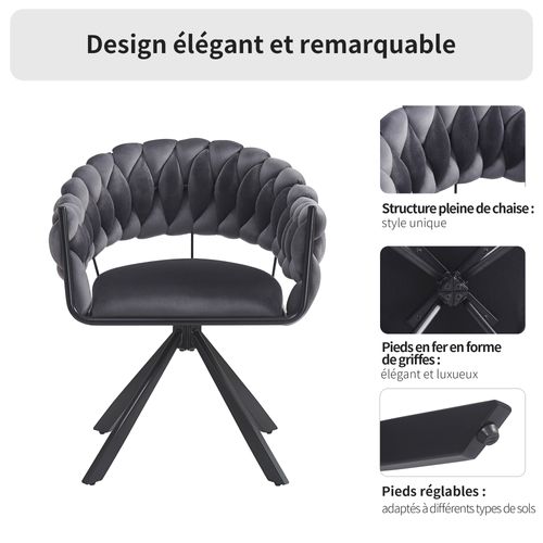 Lot De 2 Chaises Salle à Manger Modernes, Velours, Confortable, Pieds Métal Dorés Griffe, Gris