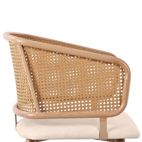 Lot De 4 Chaises Salle à Manger, Dossier Rotin, Assise Confortable Pu, Design Moderne, Beige