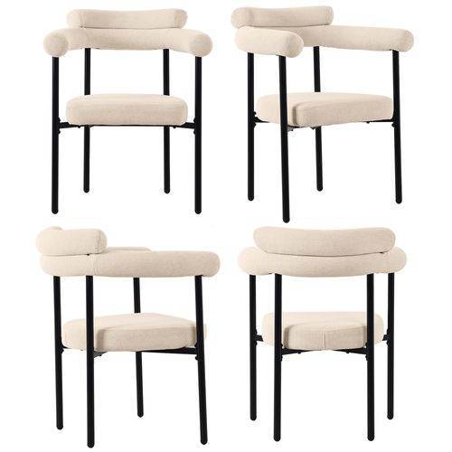Lot De 4 Chaises Modernes Salle à Manger En Flanelle, Siège Circulaire, Dossier Haut, Beige