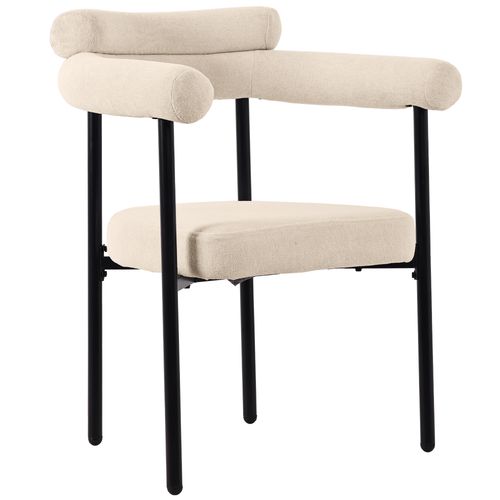Lot De 2 Chaises Modernes Salle à Manger En Flanelle, Siège Circulaire, Dossier Haut, Beige