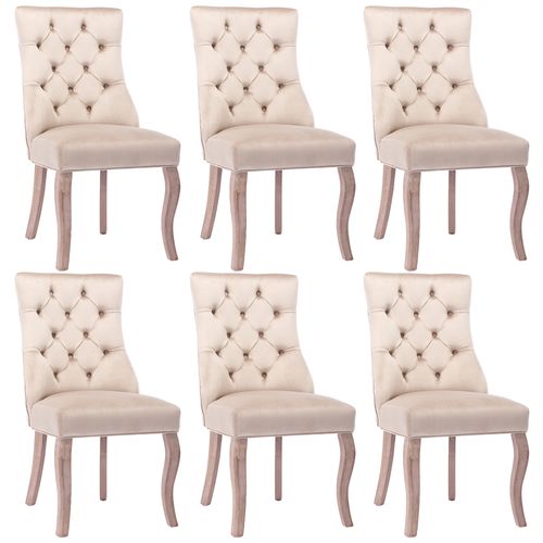 Lot De 6 Chaises Salle à Manger Avec Dossier Haut, Pieds Solides, Bois , Assise Velours Beige