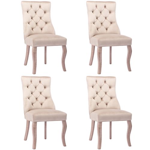 Lot De 4 Chaises Salle à Manger Avec Dossier Haut, Pieds Solides, Bois , Assise Velours Beige