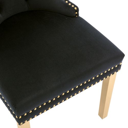 Lot De 6 Chaises Salle à Manger, Dossier Anneau, Assise Velours, Structure Métal, Noir