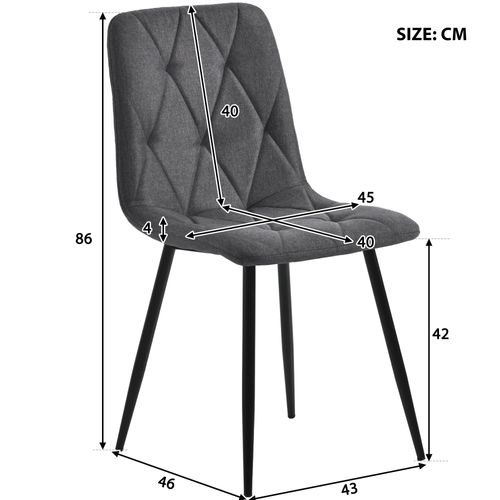 Lot De 4 Chaises Lin, Dossier Confortable, Pieds Métal Noirs, Gris Foncé