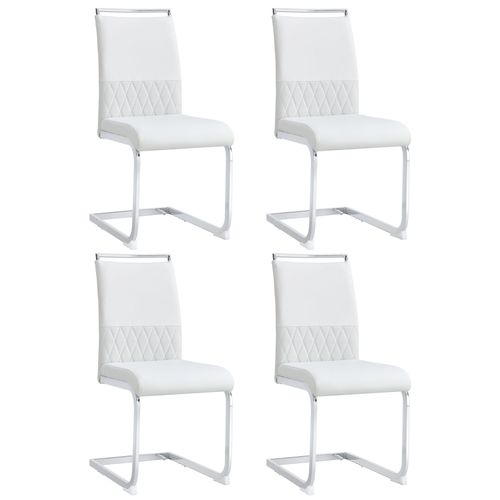 Lot De 4 Chaises Pu Et Lin Blanc, Dossier Rayé, Pieds Métal, Style Moderne