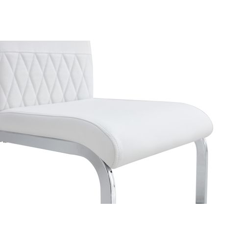 Lot De 4 Chaises Pu Et Lin Blanc, Dossier Rayé, Pieds Métal, Style Moderne