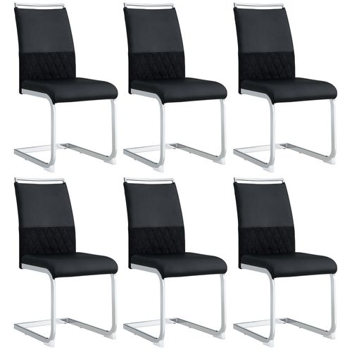 Lot De 6 Chaises Pu Et Lin, Dossier Rayé, Pieds Métal, Style Moderne, Noir