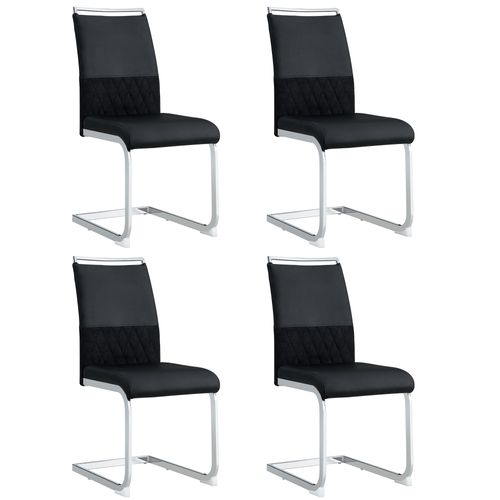Lot De 4 Chaises Pu Et Lin, Dossier Rayé, Pieds Métal, Style Moderne, Noir
