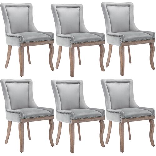 Chaises De Salle à Manger - Lot De 6 Chaises En Velours, Clous, Pieds En Bois Massif, Gris