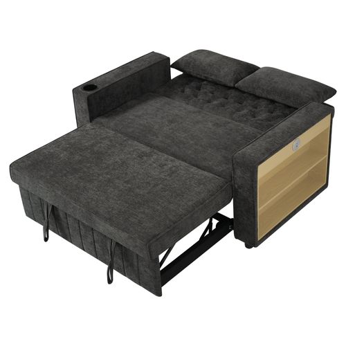 Canapé-lit Convertible Multifonction Avec Coffre Et Port USB, Tissu Chenille, Gris