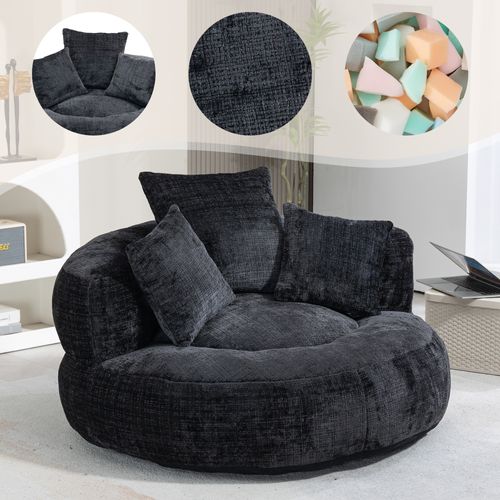 Fauteuil Poire 1 Place Avec Haut Dossier Et 3 Coussins, Mousse Haute Densité, Chenille Noir