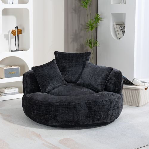 Fauteuil Poire 1 Place Avec Haut Dossier Et 3 Coussins, Mousse Haute Densité, Chenille Noir