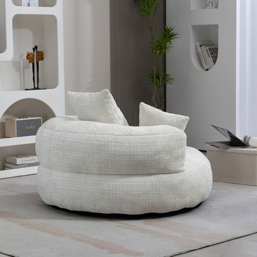 Fauteuil Pouf Lounge 1 Place Avec Haut Dossier Et 3 Coussins, Mousse Haute Densité, Chenille Beige