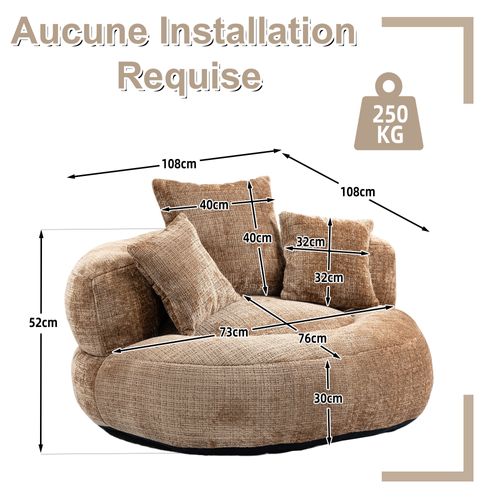 Fauteuil Poire 1 Place, 3 Coussins Et Matelas Mousse, Usage Intérieur/extérieur, Chenille Café