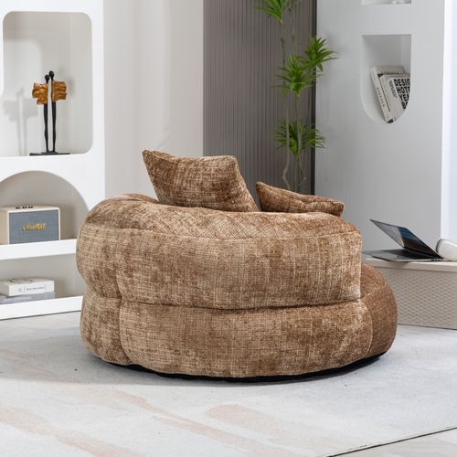Fauteuil Poire 1 Place, 3 Coussins Et Matelas Mousse, Usage Intérieur/extérieur, Chenille Café