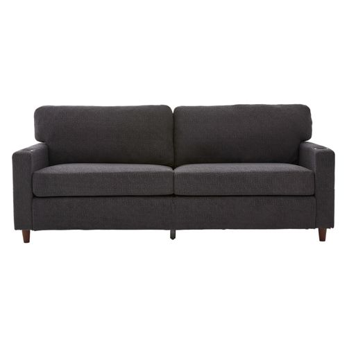 Canapé 2 Places, Coffre De Rangement Et Ports USB - Style Contemporain, Tissu Chenille Gris Foncé