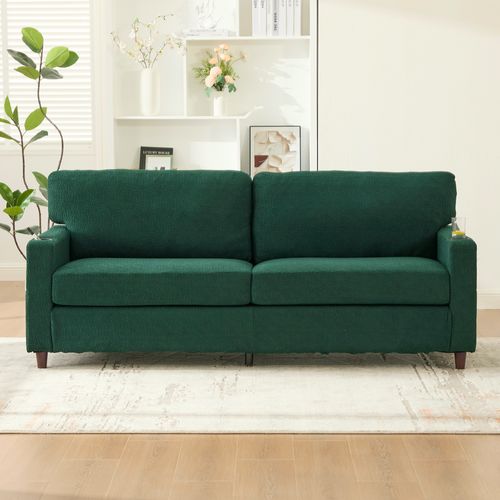 Canapé 2 Places, Coffre De Rangement Et Ports USB - Style Contemporain, Tissu Chenille Émeraude