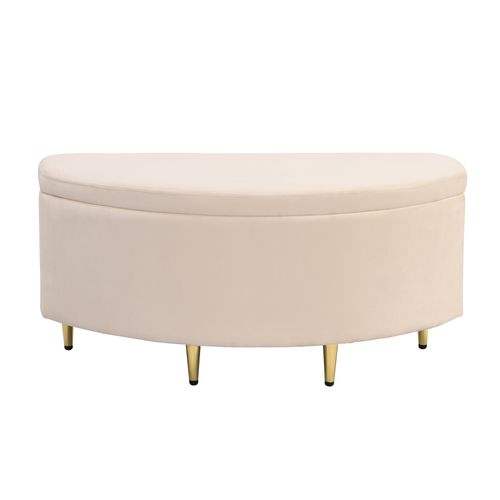 Banc De Rangement Moderne En Velours Capitonné – Assise Confortable, Pieds Dorés – Beige