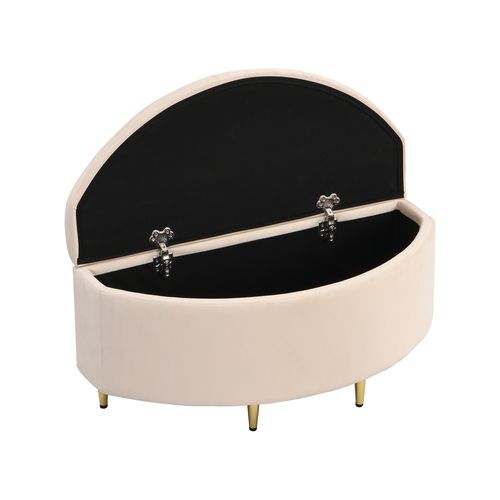 Banc De Rangement Moderne En Velours Capitonné – Assise Confortable, Pieds Dorés – Beige