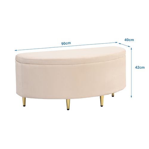 Banc De Rangement Moderne En Velours Capitonné – Assise Confortable, Pieds Dorés – Beige