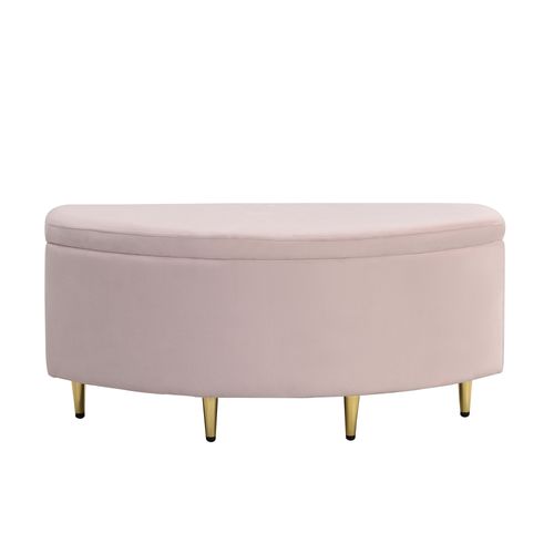 Banc De Rangement Moderne En Velours Capitonné – Assise Confortable, Pieds Dorés – Rose