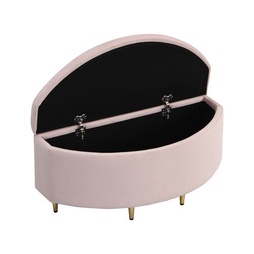 Banc De Rangement Moderne En Velours Capitonné – Assise Confortable, Pieds Dorés – Rose