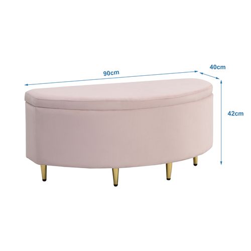 Banc De Rangement Moderne En Velours Capitonné – Assise Confortable, Pieds Dorés – Rose