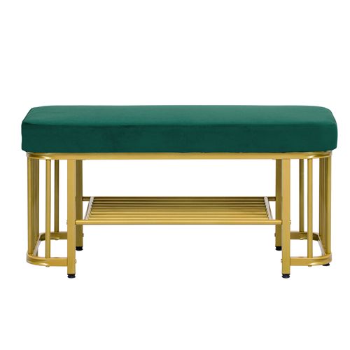 Banc à Chaussures En Velours, Pieds Réglables Et Cadre Métallique – Entrée Compacte, Vert