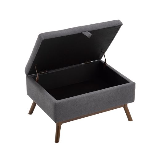 Pouf De Rangement Multifonction En Mousse Et Pu Avec Coussin Et Pieds Bois - Gris Foncé