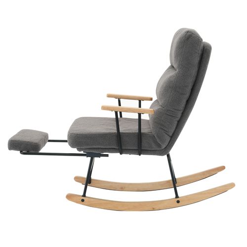 Fauteuil à Bascule Inclinable Avec Repose-pieds, Tissu Teddy Antidérapant - Gris