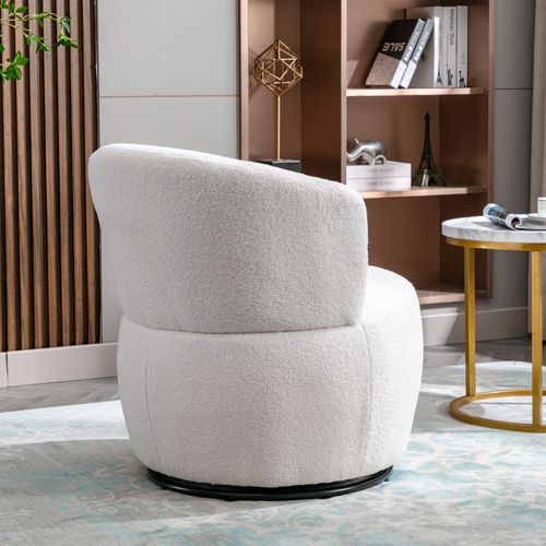 Fauteuil Pivotant Moderne Avec Coussin Lombaire, Base Métal, Tissu Teddy - Blanc