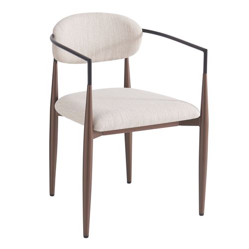 Lot De 6 Chaises Salle à Manger, Dossier Ergonomique, Pieds Réglables, Tissu Lin, Métal - Beige