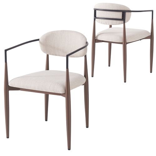 Lot De 2 Chaises Salle à Manger, Dossier Ergonomique, Pieds Réglables, Tissu Lin, Métal - Beige
