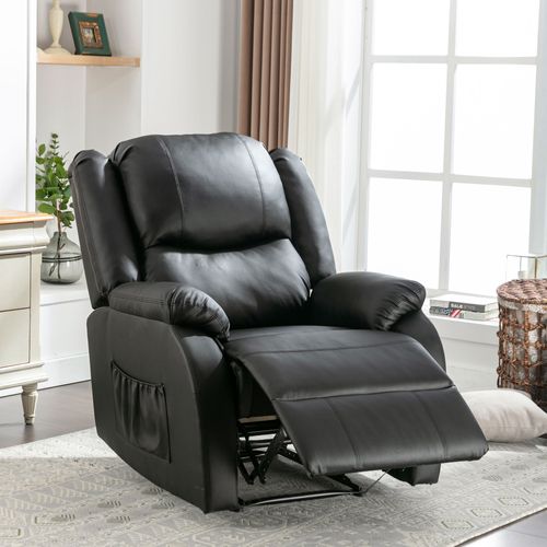 Fauteuil Relax Avec Repose-pieds Et Appui-tête Réglable, Cuir Pu, Structure Métal - Noir