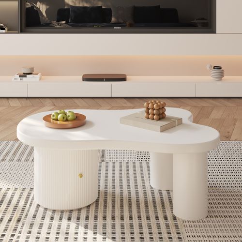 Table Basse Avec Rangement Blanc, Forme Asymétrique, En Mdf, 100 X 60 X 37 Cm - Blanc