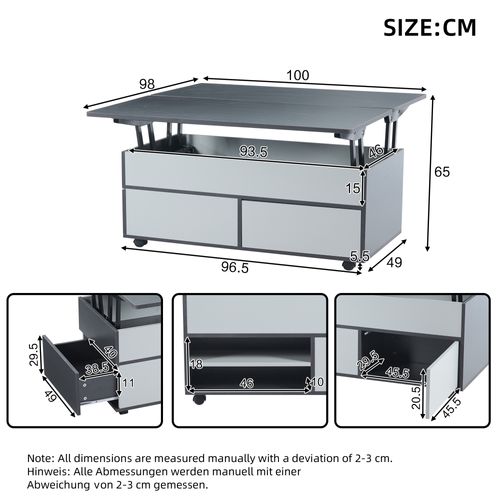 Table Basse 1 Armoire, 1 Tiroir, Rangement Semi-ouvert, Panneau De Particules, Gris Et Blanc