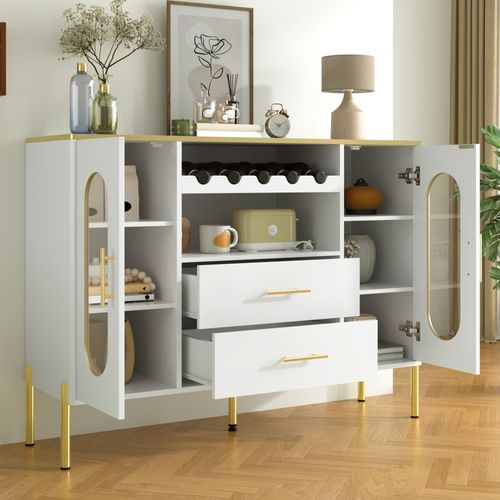 Buffet De Rangement Style Moderne - Mdf Finition Mate - 120 X 38 X 90 Cm - Blanc
