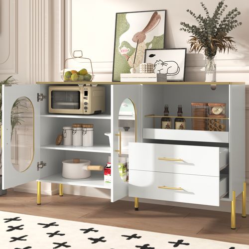 Buffet - Meuble De Rangement Rectangulaire Mdf - Sans Finition Brillante - 140 X 38 X 90 Cm - Blanc