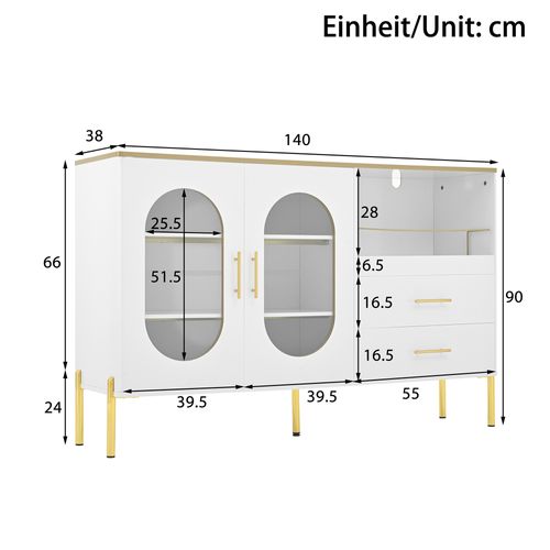 Buffet - Meuble De Rangement Rectangulaire Mdf - Sans Finition Brillante - 140 X 38 X 90 Cm - Blanc
