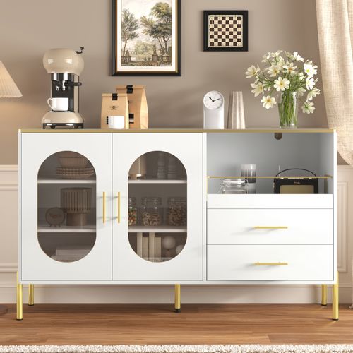 Buffet - Meuble De Rangement Rectangulaire Mdf - Sans Finition Brillante - 140 X 38 X 90 Cm - Blanc