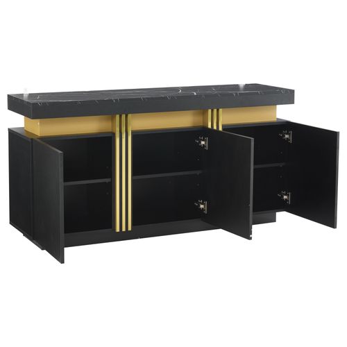 Buffet Rangement 3 Placards, 6 Niches, Panneau Particules, 140x38x70 Cm, Noir Marbre Platine