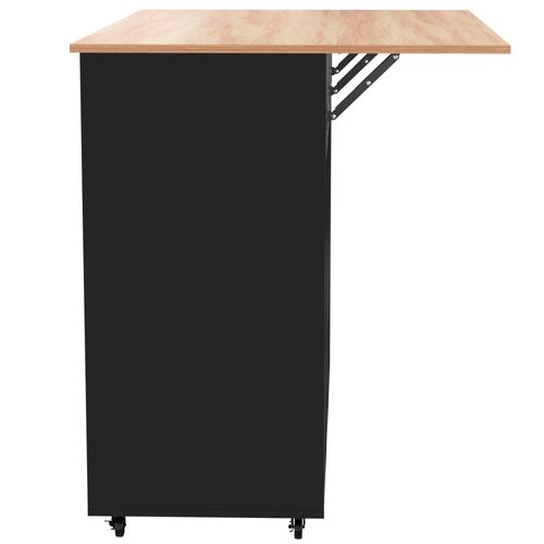 Desserte Îlot De Cuisine Roulante Avec Plateau Pliant Et Tiroir De Rangement, Mdf, Noir