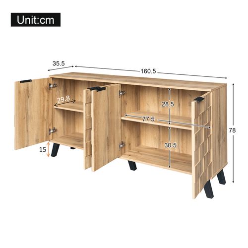 Buffet 4 Portes, Panneaux Particules, 160,5x35,5x78 Cm, Naturel