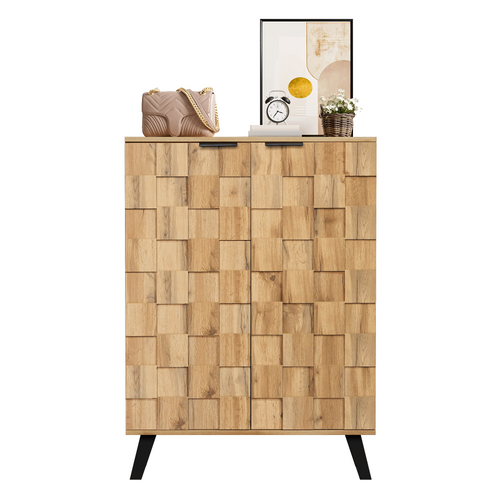 Buffet Chaussures Avec Compartiments Et Étagères, Bois, 80,5x35x109,5 Cm, Naturel