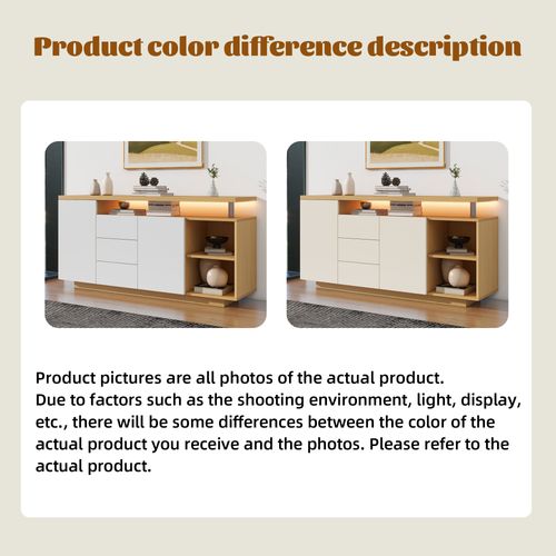 Buffet Moderne 2 Portes 3 Tiroirs Éclairage LED Panneau De Particules Blanc Naturel