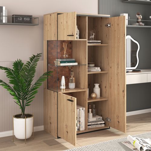 Vitrines Bibliothèques Avec Éclairage LED 15 S Et Étagères En Verre - 78x40x150 Cm -  Naturel